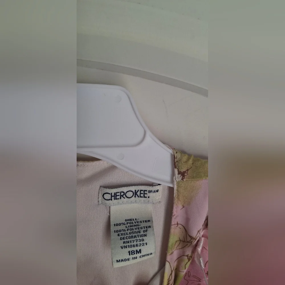 Cherokee fancy linen toddler dress girls sz 18 months lighweight floral summer